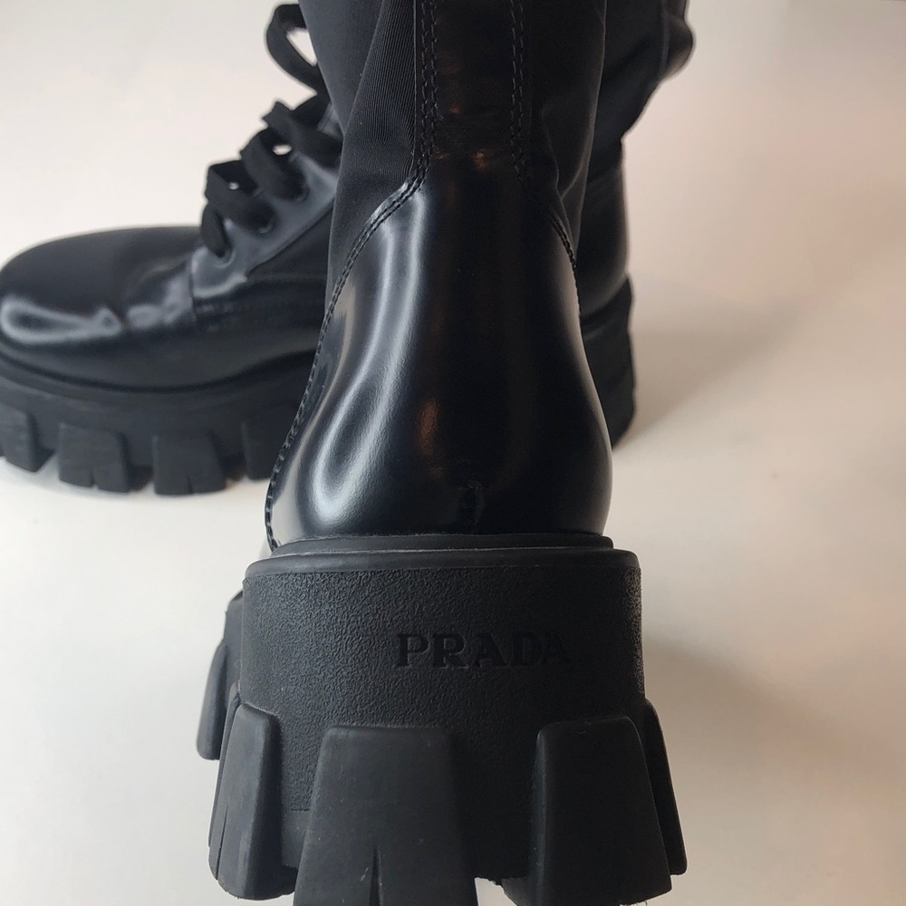Prada Black Leather & Nylon Lug Sole Platform Combat Boots EU 38 Made in Italy - Picture 9 of 17